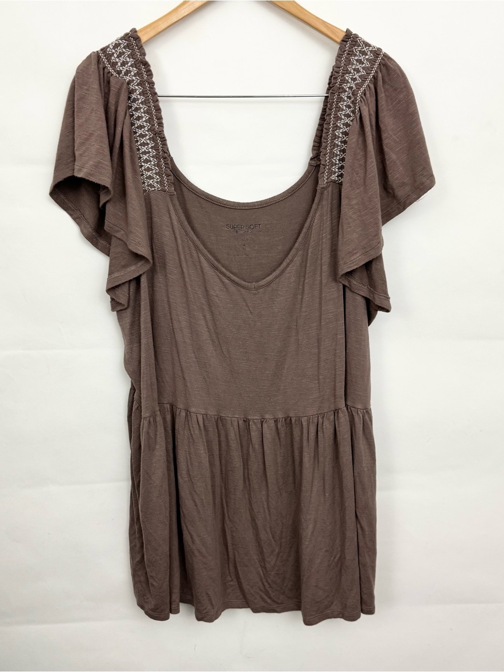 Torrid Super Soft slub scoop embroidered Neck Flutter Sleeve Top 4X